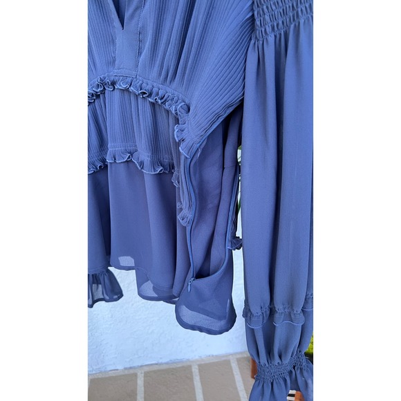 Cistar New York Blouse Ruffles Smocked Waist Balloon Sleeves Pleated Blueberry S - Picture 5 of 17